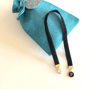 Personalized Bookmark, Black Velvet, Initial Letter Gold Charm, Birthday Gift for Her, for Book, Planner, or Journal