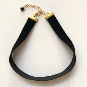 Heart Choker Necklace, Custom Jewelry, Black Velvet, Tiny Charm, Gold Plated, 5/8 Inch Wide, Adjustable Length, Gift for Her, Gifts Under 20