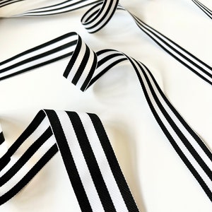 Black White Striped Ribbon, Premium Grosgrain, Made in USA, by the Yard, for Crafts, Sewing, Gift Wrap, Party, 1 1/2 7/8 5/8 or 3/8 Inch