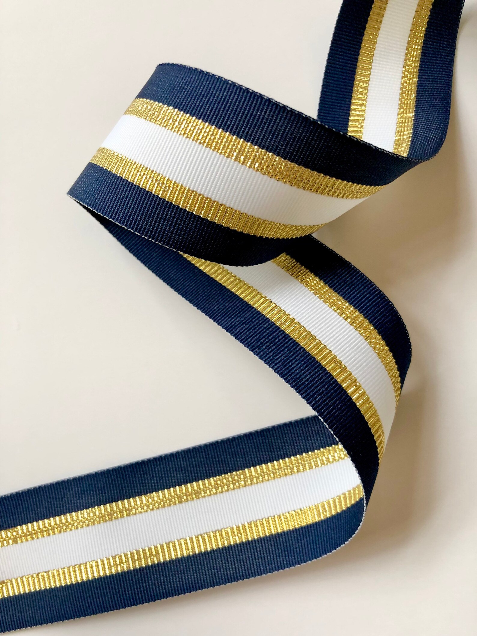 Navy Blue White & Gold Ribbon Striped Grosgrain by the Yard - Etsy.de