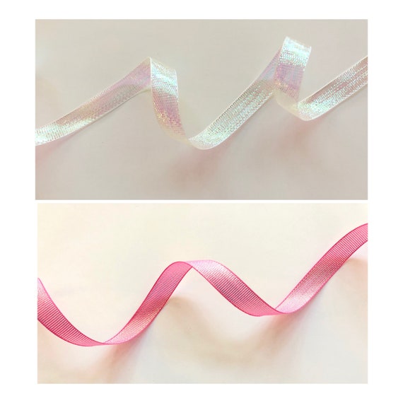 5 Yards 3/8 Pink or Clear Lamé Iridescent Ribbon, for Wedding