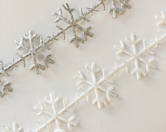 White or Silver Snowflake Ribbon, by the Yard, Satin Cutout Christmas Trim for Holiday Crafts, Card Making, Gift Wrap, Scrapbooking, 3/4”