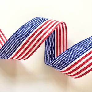 American Flag Ribbon, Patriotic 4th of July Red White Blue, Made in the USA, by the Yard, Grosgrain, Gift Wrap, 1 3/8 7/8 or 3/8 Inch
