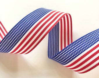 American Flag Ribbon, Patriotic 4th of July Red White Blue, Made in the USA, by the Yard, Grosgrain, Gift Wrap, 1 3/8 7/8 or 3/8 Inch