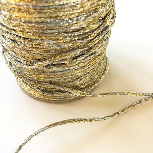 Gold & Silver Satin Cord Rattail, 5 + Yards x 3/16 Inch, for Macrame, Braiding, Kumihimo, Knot Bracelet, Beading, Gift Wrap, Jewelry Making