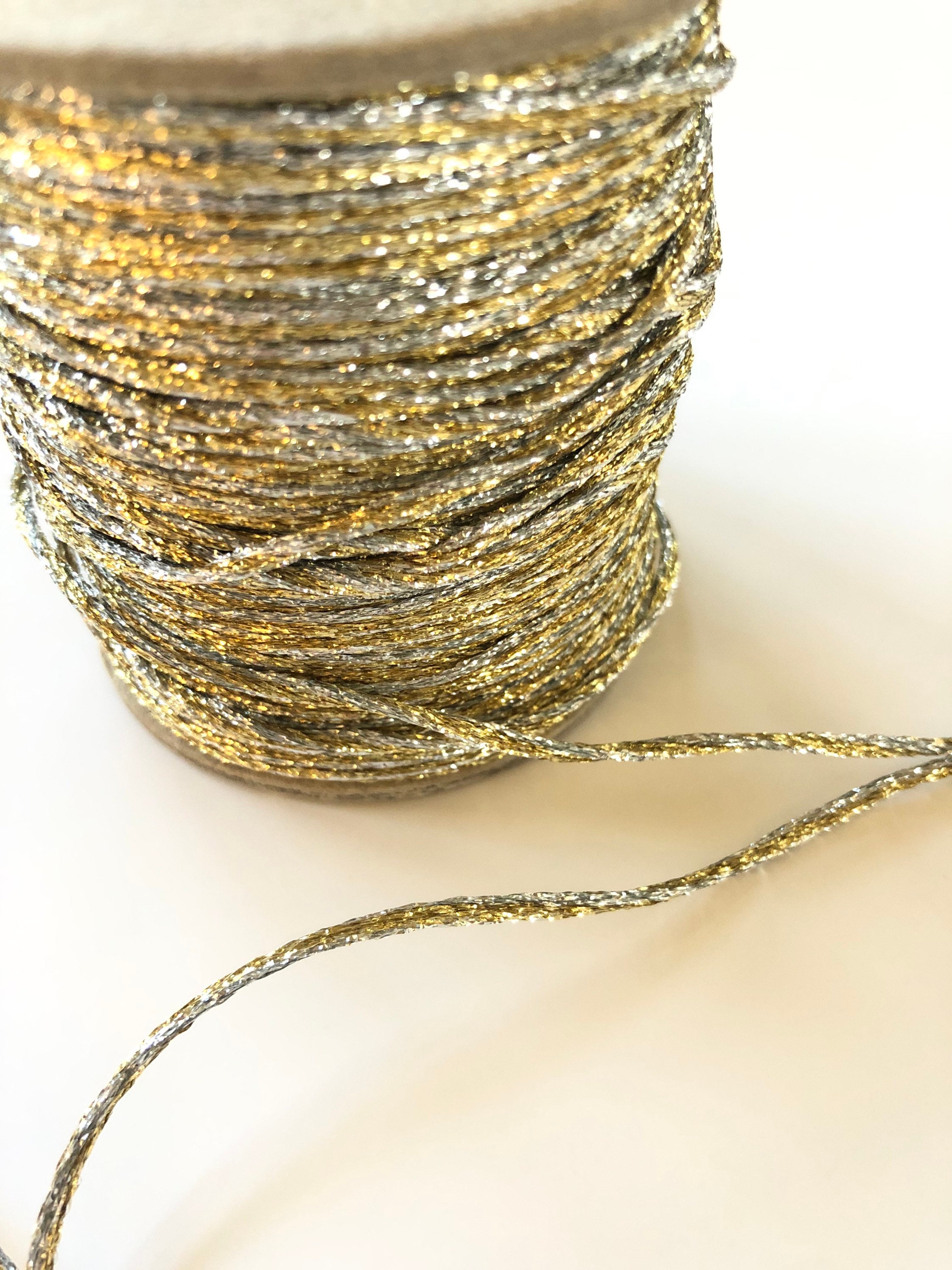 Mandala Crafts Metallic Cord Tinsel String Rope for Ornament Hanging, Decorating, Gift Wrapping, Crafting - Gold / Non Elastic 2mm 100 Yards