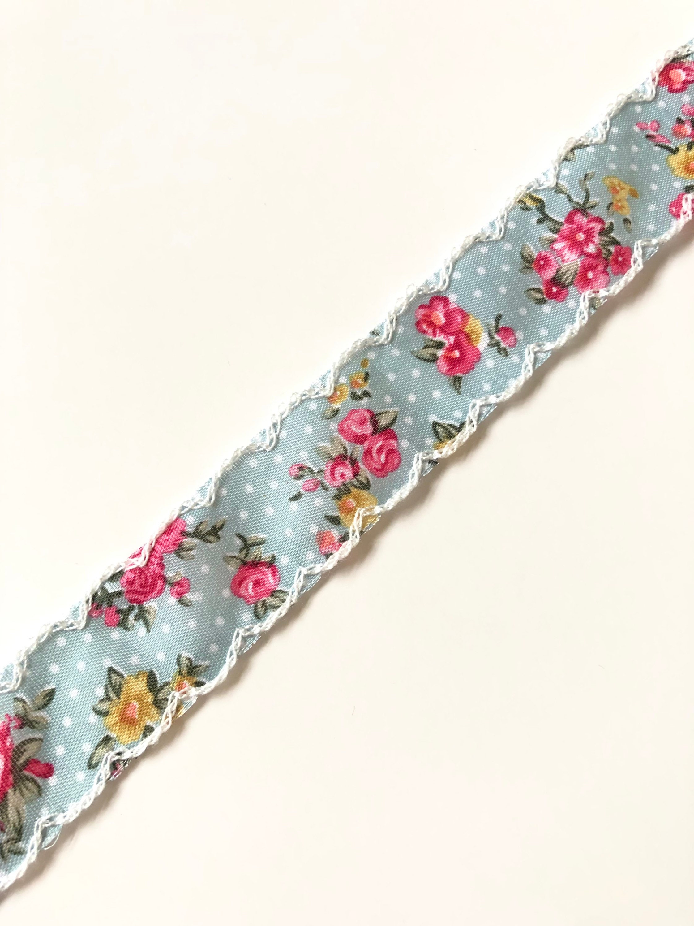 Blue Floral Ribbon 1 Inch Wide Vintage Style Fabric Print | Etsy