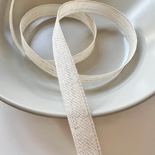 Natural Cotton Linen Ribbon, by the Yard, 5/8 inch, Minimalist Rustic Farmhouse, for Weddings, Junk Journal, Gift Wrap, Bows, 5/8”