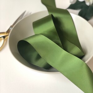 Premium Moss Green Satin Ribbon, 2 1/4”, 1.5”, 7/8”, 5 + Yards, Single Faced, Made in USA, for Christmas, Gift Wrap, Sash, Floral