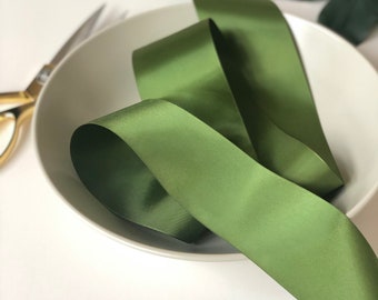 Premium Moss Green Satin Ribbon, 2 1/4”, 1.5”, 7/8”, 5 + Yards, Single Faced, Made in USA, for Christmas, Gift Wrap, Sash, Floral