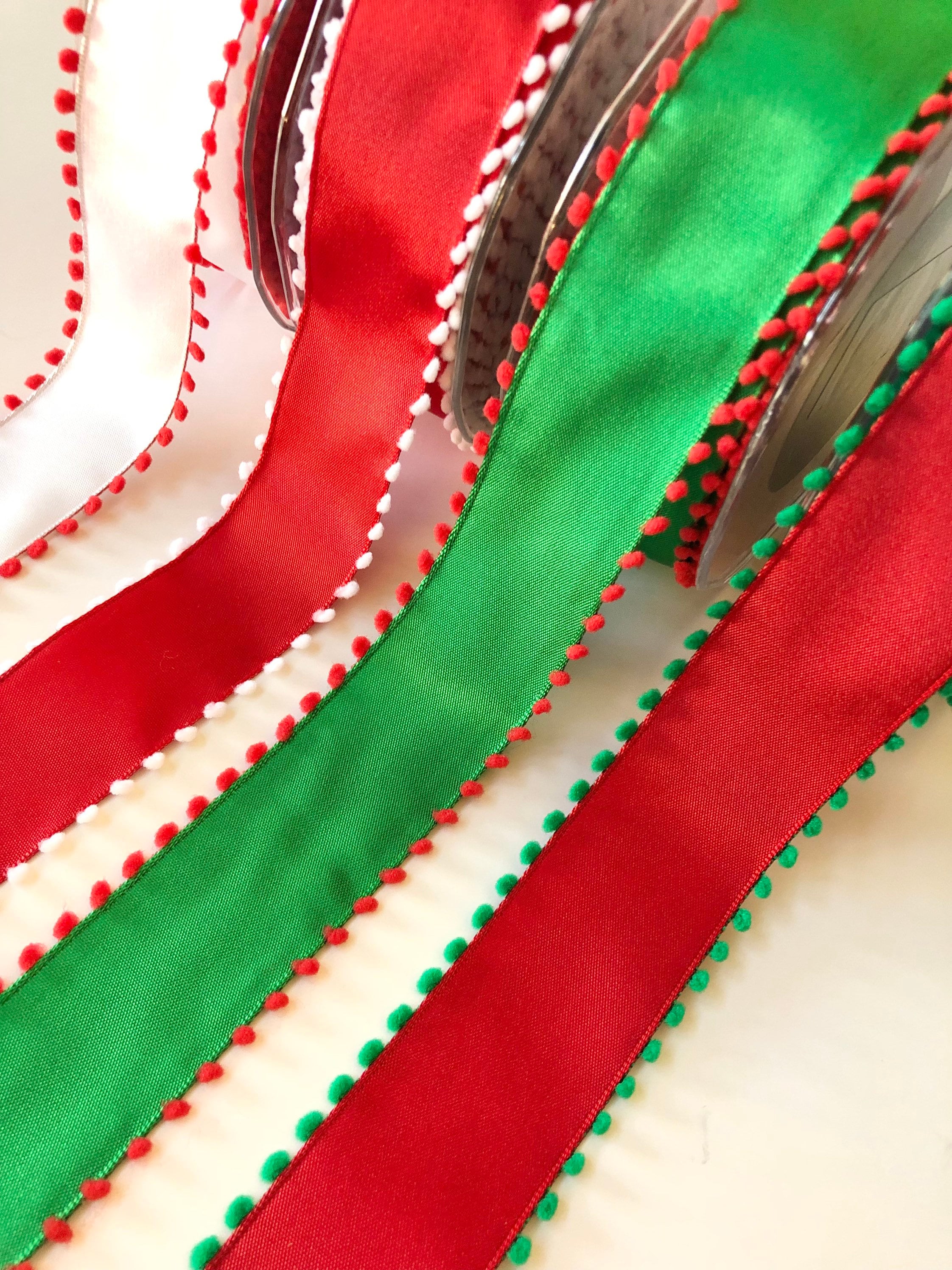 1.5” Red and Green Grosgrain Christmas Ribbon for Bows, Wreaths
