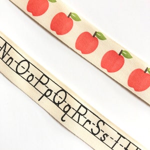 3/4” Ivory Cotton Canvas Ribbon, by the Yard, Apple or Alphabet, Gift for Teacher, Gift Wrap, Back to School, Scrapbooking, 3/4 inch