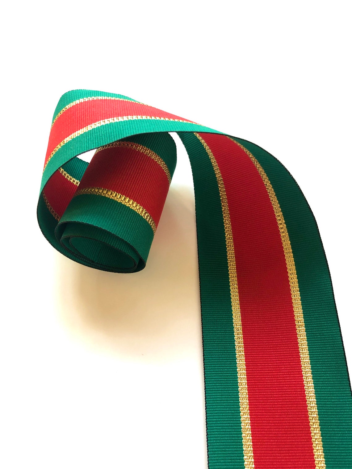 2 1/4 Red Green Gold Ribbon by the Yard Double Sided Etsy