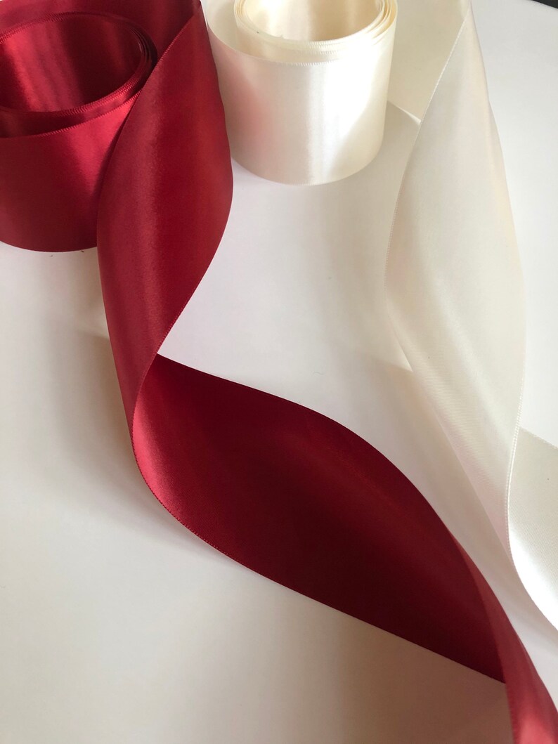 5 Yards 2 1/4 Scarlet Red or Antique White Satin Ribbon | Etsy