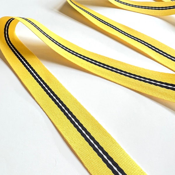 Yellow Black White Striped Ribbon, Taxi Cab Woven Twill Trim, by the Yard, 1 inch, for Birthday Party Favors, Gift Wrap, Sewing, Hairbow, 1”