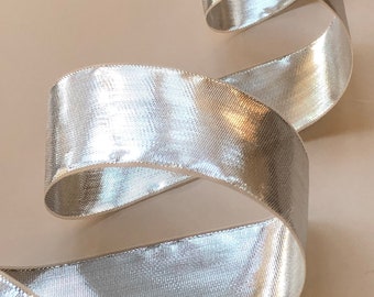 5 + Yards Silver Lamé Ribbon, 3/8 5/8 7/8 or 1.5 inch, Metallic Shimmer, Christmas Ribbon Gift Wrapping Party Favors Crafts Made in USA