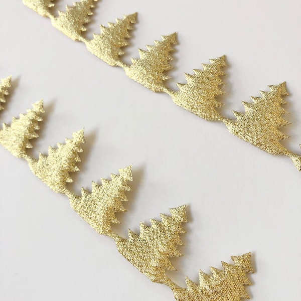 Gold Pine Tree Ribbon, by the Yard, Puffy Metallic Christmas Tree Satin Trim for Holiday Crafts, Card Making, Scrapbooking, 1”