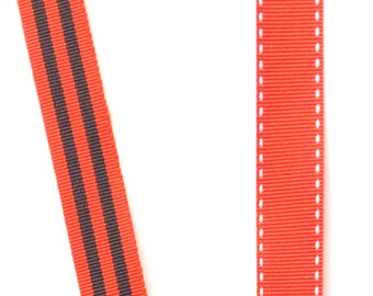 5/8” Orange Halloween Ribbon, by the Yard, Double Sided, Choose Orange Black Striped or Orange White Stitched, Made in USA, 5/8 inch