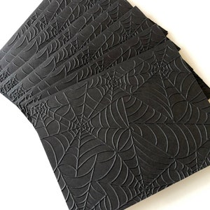 Black Spiderweb Cards, Blank Folded Embossed Notecards with Envelopes, Spooky Scary Textured Greeting Cards for Halloween, A2 5.5” x 4.25”