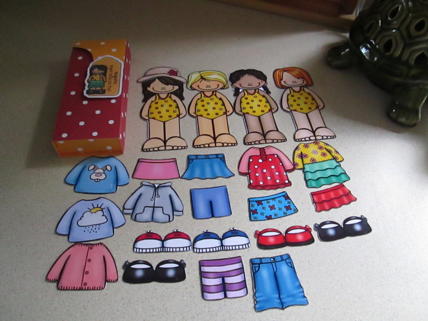 Four Paper Dolls with Outfits set of 10 with Free Etsy