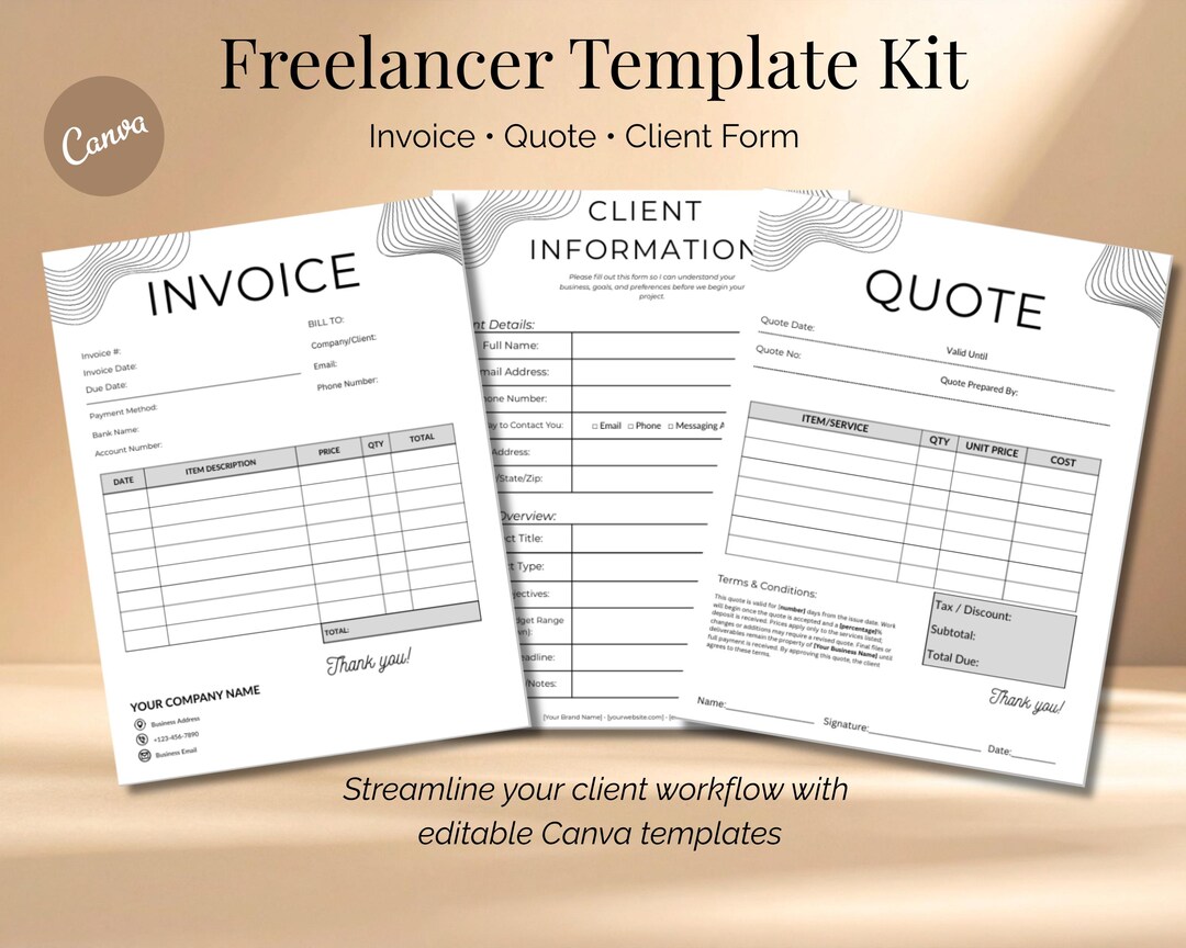 Freelancer Template Kit | Invoice, Quote & Client Form | Editable Canva ...
