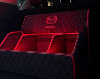 Organizador de maletero con LED, almacenamiento de cuero ecológico para coche, regalo personalizable para él, regalo de San Valentín