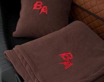 Conjunto personalizado de almohada para coche y manta polar, cojín de piel ecológica, regalo para amantes de los coches
