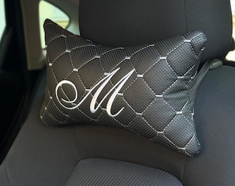 Almohada cervical personalizada para coche, cojín de cuero ecológico, decoración personalizada para el coche