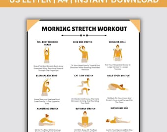 Esercizi di stretching mattutino, esercizi di stretching per tutto il corpo, esercizi di stretching giornalieri da fare a casa, allenamento mattutino delicato per donne stampabile
