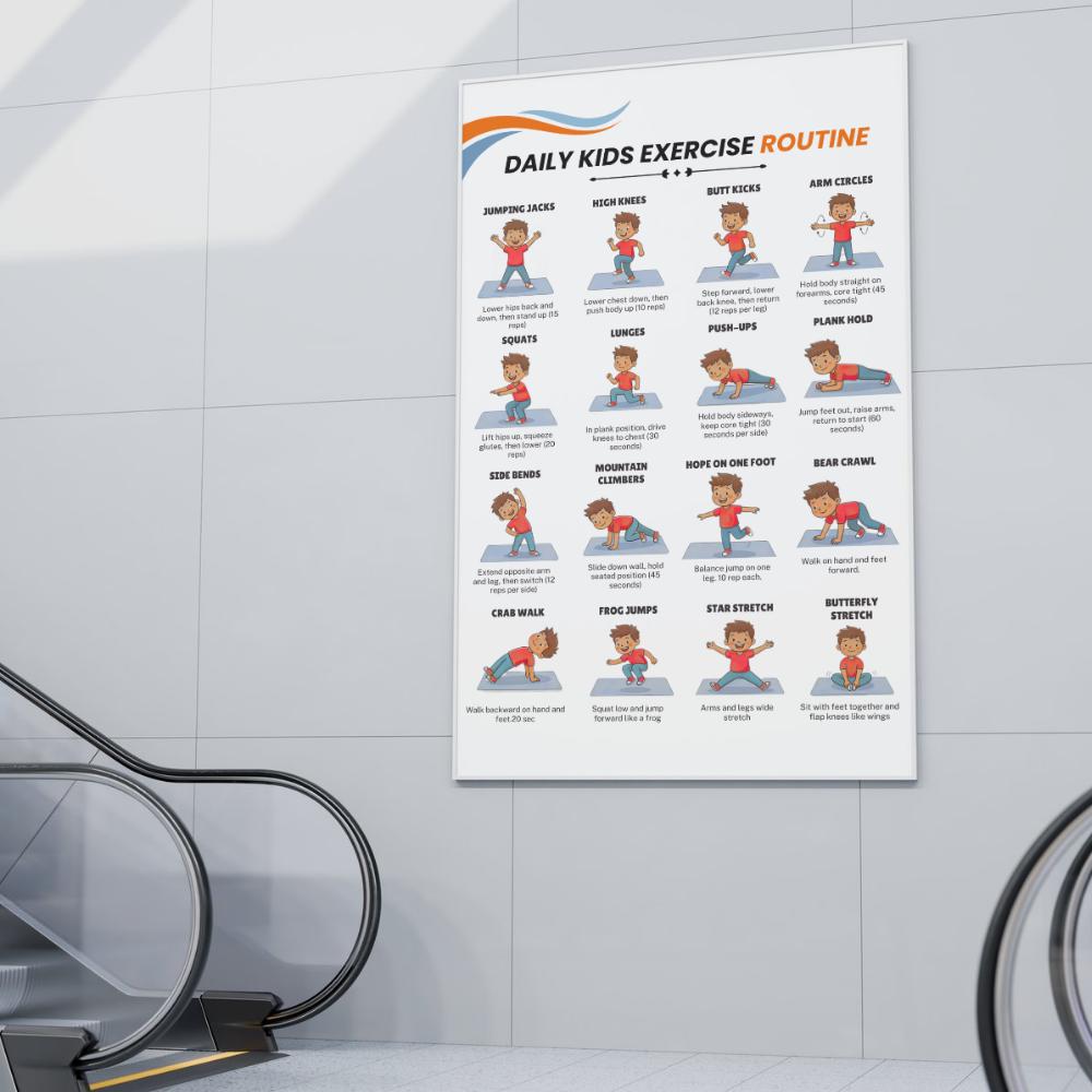 Daily Kids Exercise Routine Daily Kids Exercise Routine Printable, 16 Daily Workout Moves Poster ...