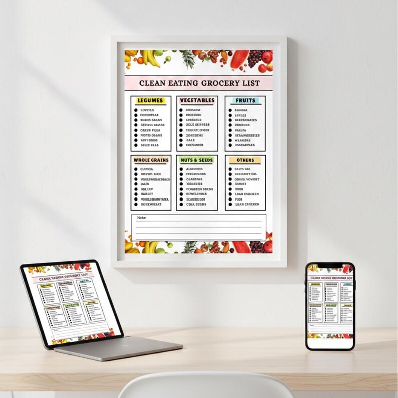 Clean Eating Grocery List Printable, Clean Eating Food List PDF, Whole ...