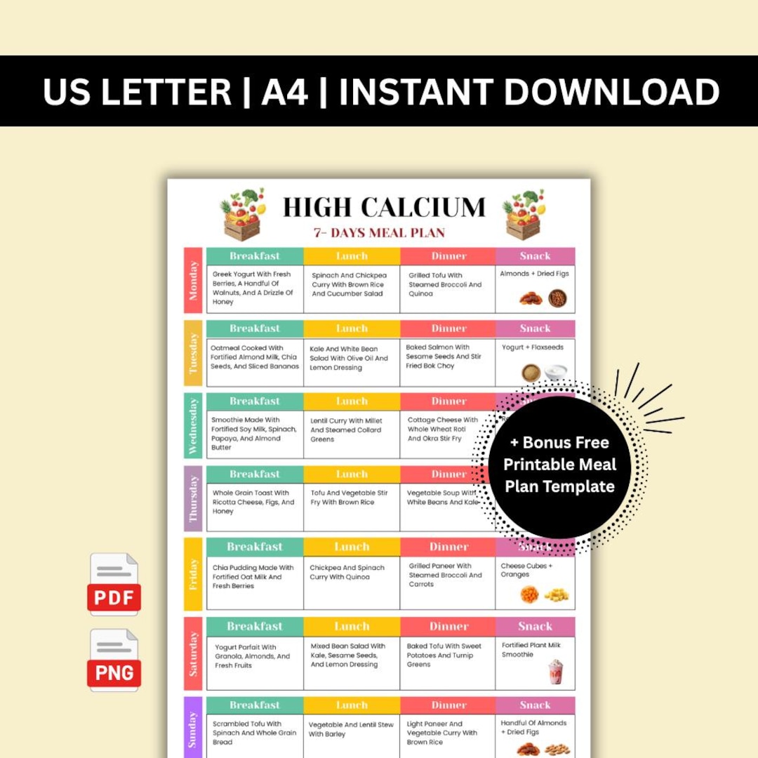 High Calcium Diet Plan | 7-day Bone Density & Health Support | Rich ...