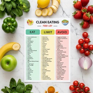 Clean Eating Food List, Whole Food Chart PDF, Clean Eating for ...