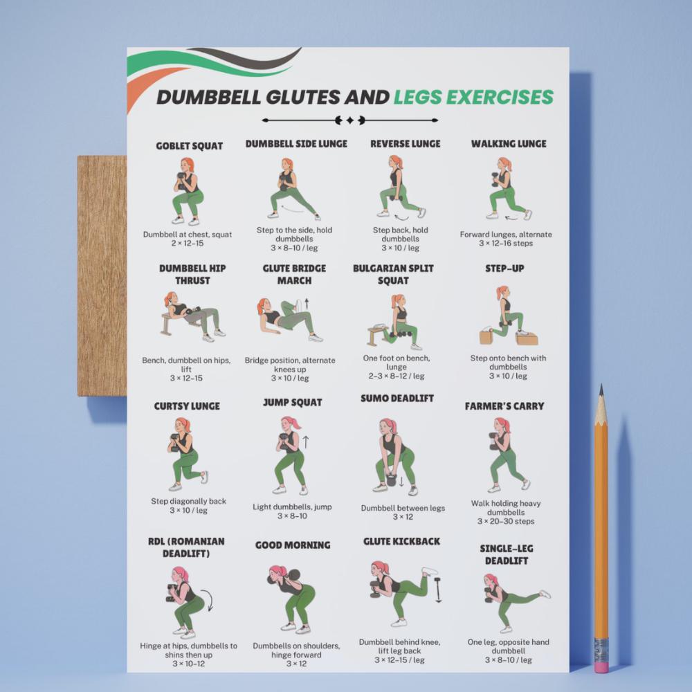 Dumbbell Glutes and Legs Exercises Printable | Lower Body Workout Chart ...