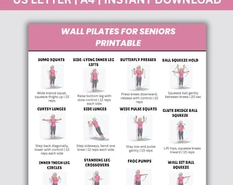 Wall Pilates for Seniors Printable, Upper Body Wall Workout Poster, Gentle Shoulder Arm Exercises for Elderly, Digital Download, Canva Print