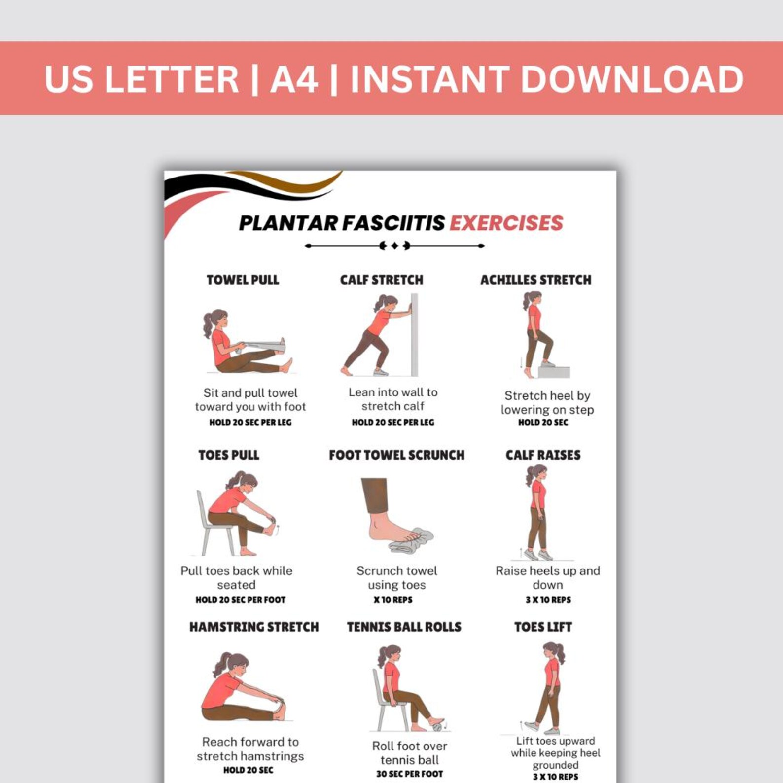 Plantar Fasciitis Exercises | Printable Foot and Heel Stretching ...