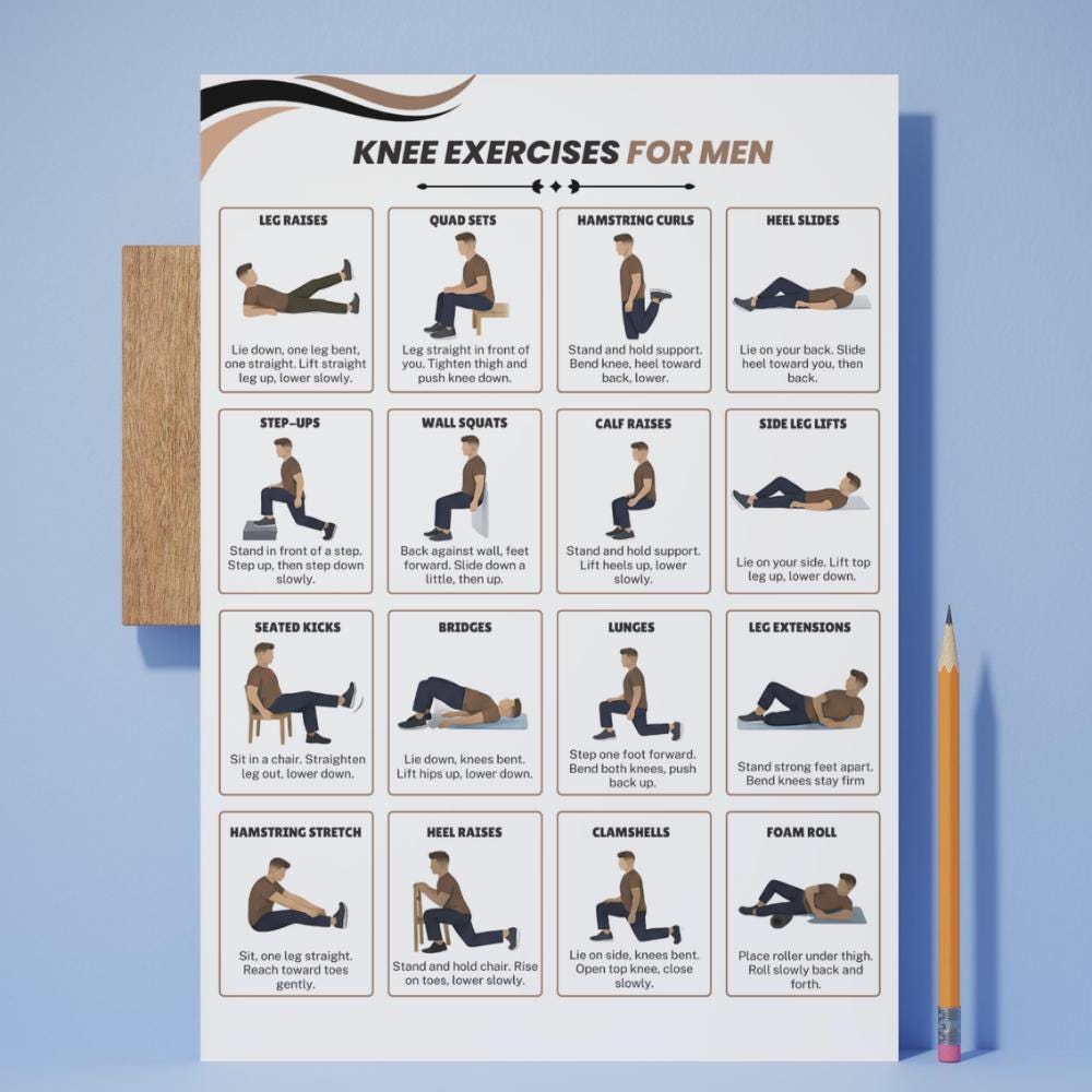 Knee Exercises Chart, Printable Exercise Chart, Senior Workout Routines ...