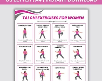 Tai Chi Exercise for Women, Tai Chi Exercise Chart, Printable Exercise Charts, Exercise Chart for Adults, Pdf Exercise, Digital Download PAF