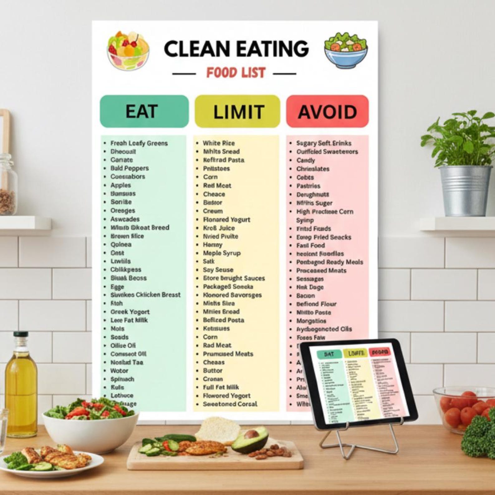 Clean Eating Food List, Whole Food Chart PDF, Clean Eating for ...