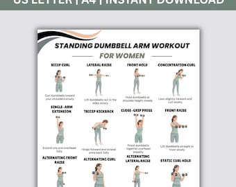 Staande halterarmtraining voor vrouwen 40+ Bovenlichaam Oefeningen Biceps Schouders Triceps Thuis Krachttraining Grafiek, digitale prints, pdf