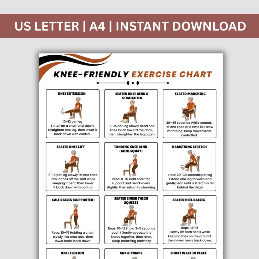 Knee Exercises for Seniors Printable, Knee Friendly Chair Exercises ...