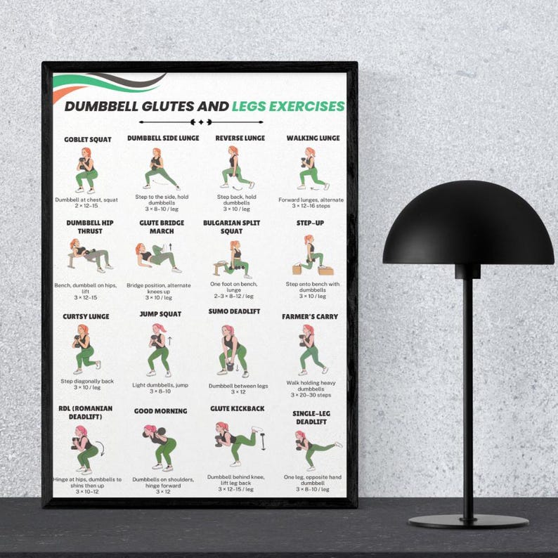 Dumbbell Glutes and Legs Exercises Printable | Lower Body Workout Chart ...