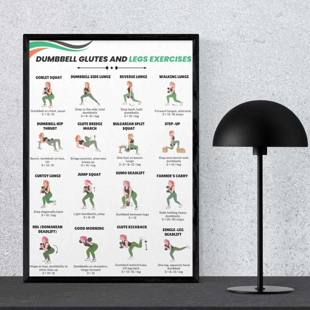 Dumbbell Glutes and Legs Exercises Printable | Lower Body Workout Chart ...
