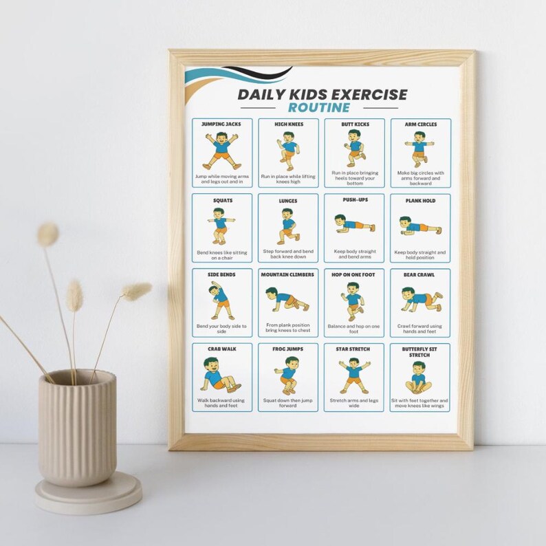 Daily Kids Exercise Routine Kids Exercise Chart Printable – 16 Daily Workout Moves Poster, Kids ...