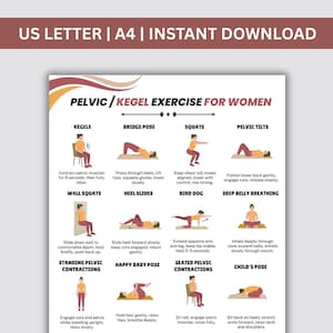 Tabla de ejercicios de suelo pélvico para mujeres: póster imprimible de ejercicios de Kegel, ejercicios de suelo pélvico en PDF, tabla de ejercicios de Kegel para mujeres en casa en PDF