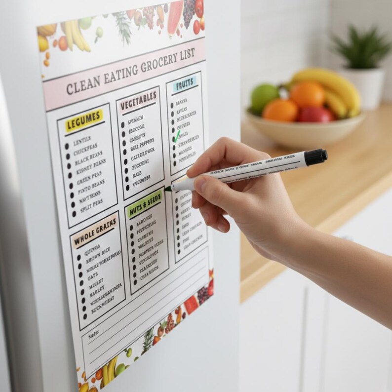 Clean Eating Grocery List Printable, Clean Eating Food List PDF, Whole ...