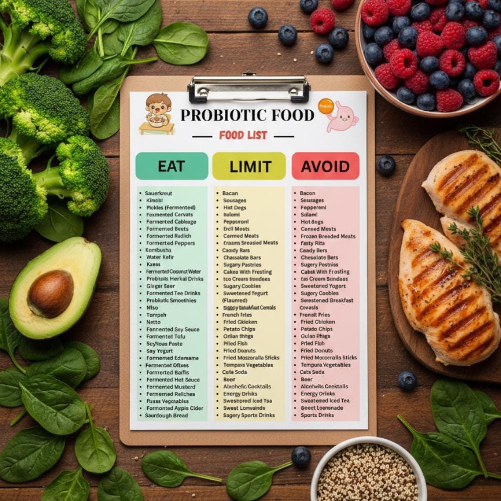 Probiotic Food List Printable, Probiotic Foods Chart, Gut Health Diet ...