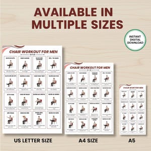Chair Workout for Men, Chair Workout Chart, Tai Chi Printable Exercise ...