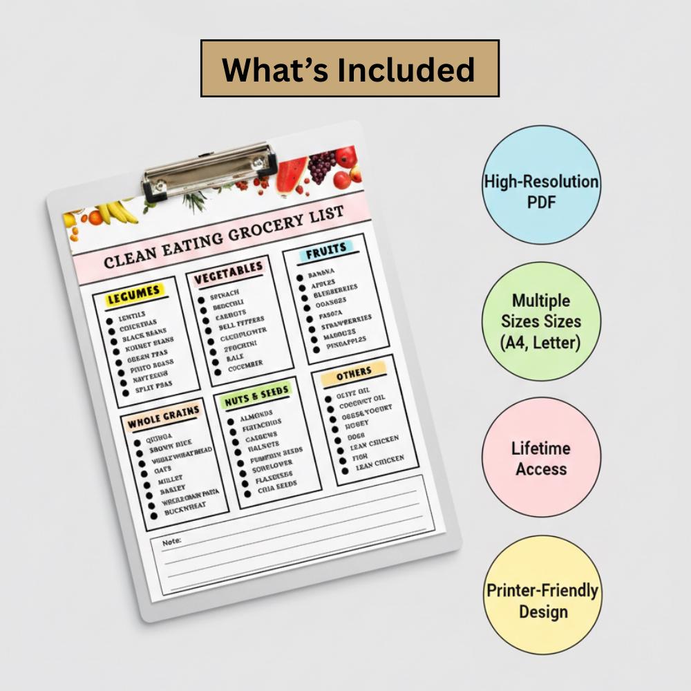 Clean Eating Grocery List Printable, Clean Eating Food List PDF, Whole ...