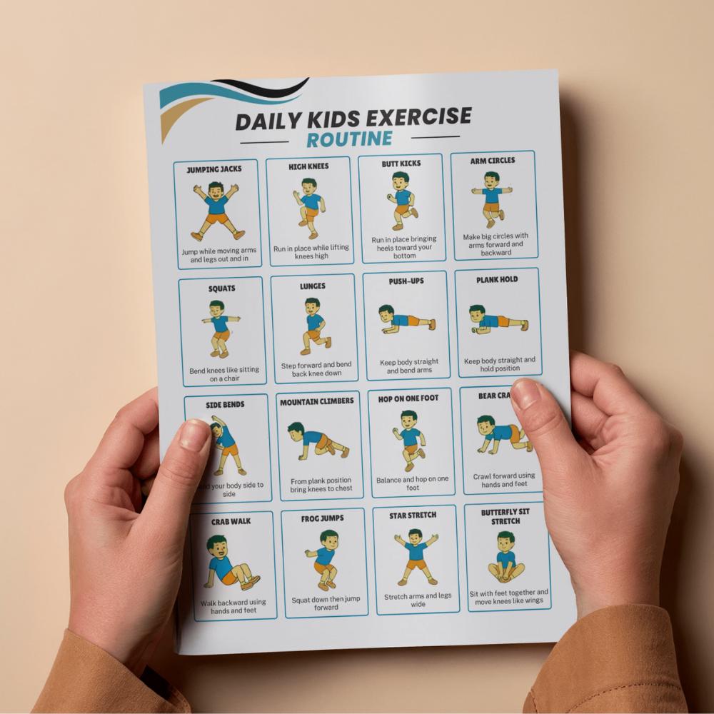 Daily Kids Exercise Routine Kids Exercise Chart Printable – 16 Daily Workout Moves Poster, Kids ...